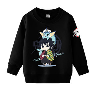 精灵宝可梦联名鬼灭之刃圆领卫衣套头男女儿童装学生宝宝长袖衣服