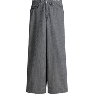 HM女装牛仔裤春季直筒复古牛仔裤通勤自然腰直筒阔腿裤1236903