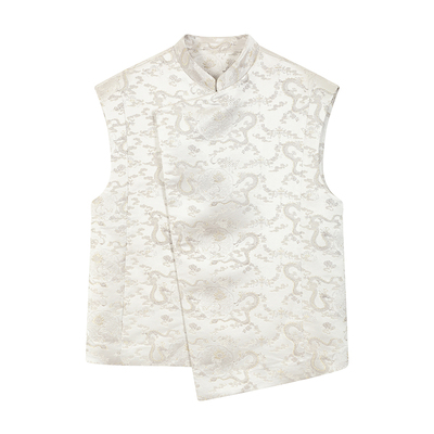 蓝点25早春银白提花时髦立领马甲