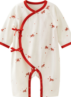 微狮牧尼马年宝宝连体衣服纯棉新生婴儿满月春夏季薄款喜庆包屁衣