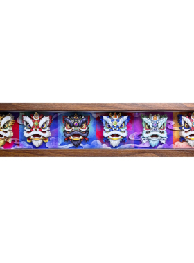 六狮图醒狮非遗剪纸立体装饰画