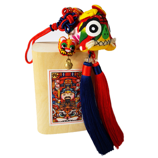 手工布老虎车挂 包包挂饰五福祝福平安中国结流苏挂饰树皮礼盒