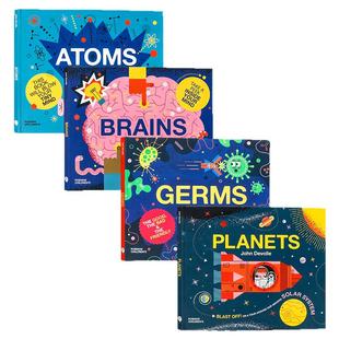 小脑袋大科学儿童绘本4册 Brains大脑 英文原版 Germs病菌 Planets星球 Atoms原子 儿童科普知识启蒙图画书 全彩插画 John Devolle