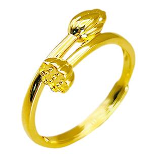 新航黄金戒指足金两世欢女戒莲花莲蓬开口指环好运连连生日礼物