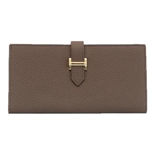 2025新款女士钱包卡包一体长款多功能手拿包大容量H扣抽带两折叠