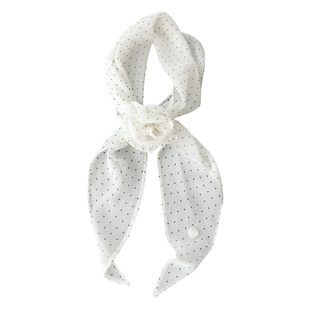 高级感薄款波点花朵丝巾女春季新款系脖飘带韩系小围巾装饰领巾潮