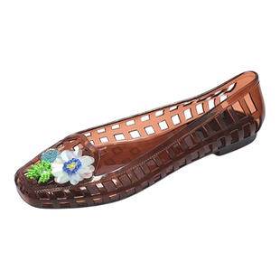 星期六复古花朵果冻水晶鞋女鞋2026新款透明镂空罗马凉鞋红色单鞋