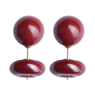 原创朱砂耳钉女本命年夸张气质个性大珠子适合大脸饰品礼物耳饰