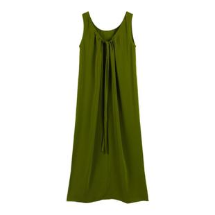 弥古复古绿色吊带裙女夏季法式v领背心裙三亚度假连衣裙海边长裙