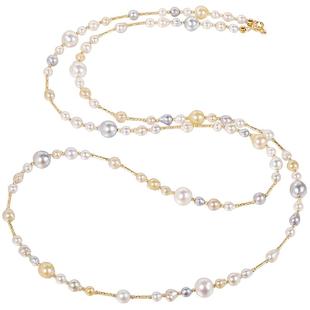 海蒂珠宝 花影与诗 3-8mm海水Akoya珍珠毛衣链女 18K金项链正品