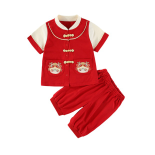 1一2周岁礼服男宝宝夏季套装女宝婴儿百天唐装端午节衣服男童汉服