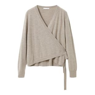 OVVOutlet秋冬女装经典舒适半斜襟围裹款式长袖针织衫羊绒衫