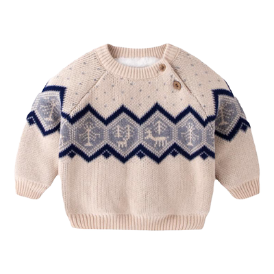 婴儿加绒加厚保暖纯棉毛衣冬季