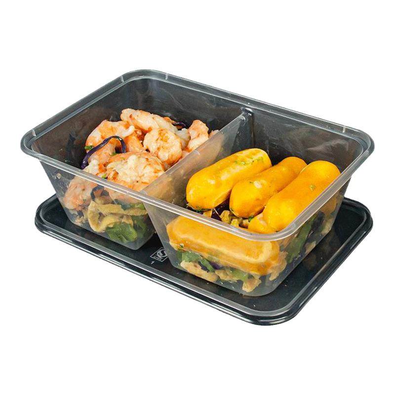七色魔方长方形塑料双格外卖饭盒