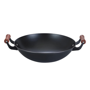 陆川精铁熟铁锅官方旗舰老式炒菜锅双耳圆底不粘无涂层燃气灶适用