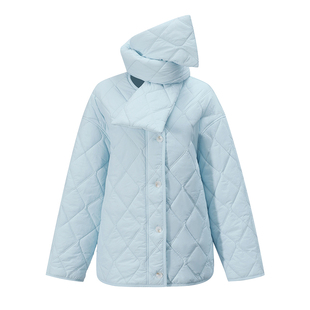 NON RESTRAIN设计感可拆围脖保暖棉服女慵懒感宽松菱格羽绒棉外套