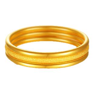 中国珠宝足金三生三世古法素圈戒指男女对戒纯金黄金节生日送女友