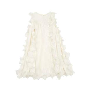 女童连衣裙夏季高级感2025新款儿童洋气白色裙子无袖荷叶边公主裙