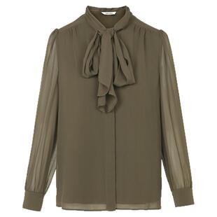 朗姿高级感气质设计感小众女士衬衣上衣通勤秋季新款飘带领衬衫