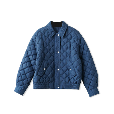 复古蓝色90白鸭绒轻薄短款薄暖羽绒服女秋冬季新款小个子夹克外套