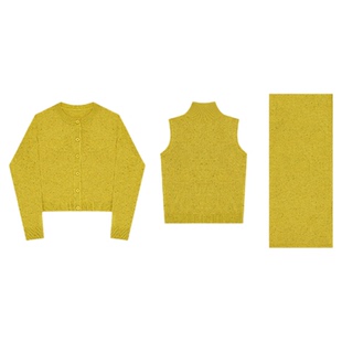 HONORE古月 精纺满天星空针织套装-休闲外套+微高领背心+大披肩