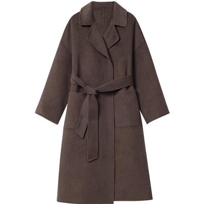 BLUE ERDOS春季新复古百搭宽松羊毛混纺长款双面呢大衣外套女