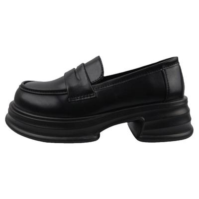 黑色圆头厚底小皮鞋女日系乐福鞋