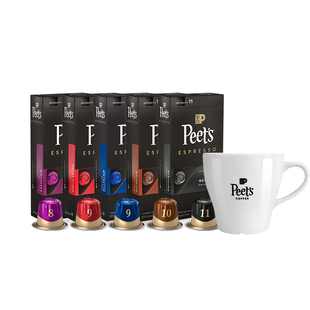 Peets皮爷原装进口胶囊咖啡50颗+陶瓷杯适配nespresso胶囊机