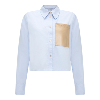 PB春夏短款纯棉口袋拼接衬衫女