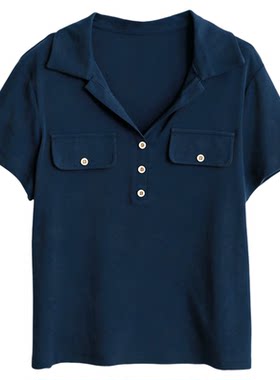 铜扣记夏季女POLO领显瘦T恤