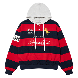 HACR街头感条纹拼接卫衣 CORTIS风 早春 刺绣连帽国潮牌T恤男女