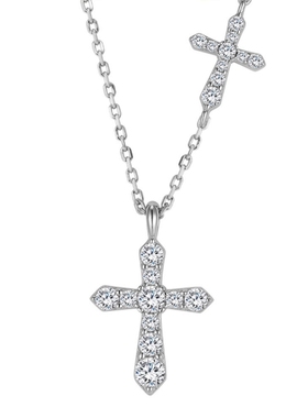圣光之约满钻双十字架项链925银