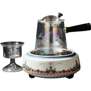 容山堂电器侧把焕彩金银烧玻璃煮茶壶小型双内胆煮茶器电陶炉套装