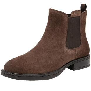 BEAU复古切尔西靴女棕色烟筒靴女平底绒面短靴女春秋单靴