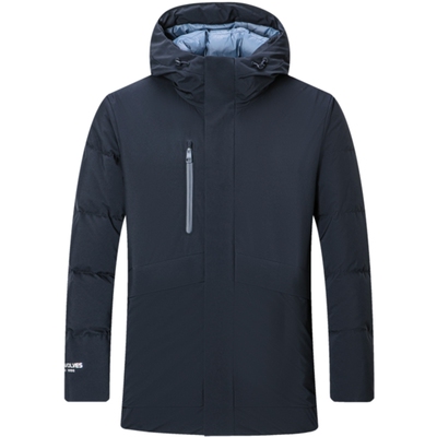 七匹狼连帽中长尼龙格厚羽绒服