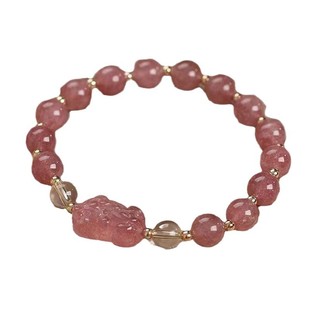 杭州灵隐官方草莓晶貔貅手串天然金发晶显白水晶手链女聚财礼物