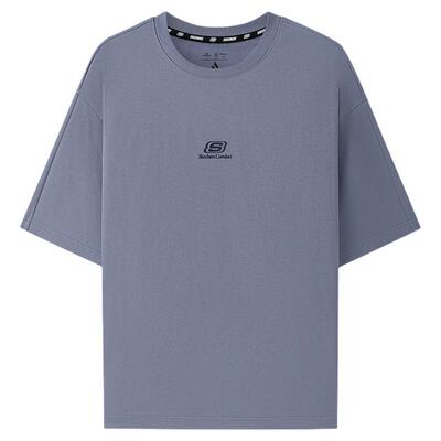 夏季新款斯凯奇官方outlet针织短袖男女同款双面撞色T恤衫