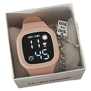 儿童电子手表女款高颜值简约中小学生只看时间专用小方块数字显示