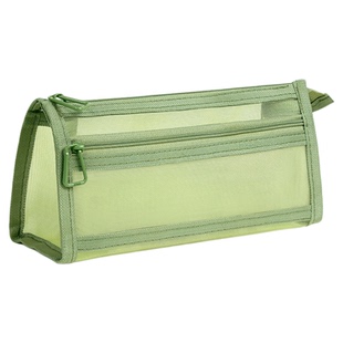 网纱莫兰迪笔袋ins简约透明双层大容量文具学生考试拉链收纳袋