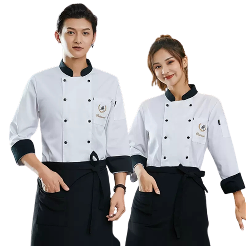 厨师工作服秋冬长袖短袖男餐饮酒店饭店食堂厨房黑色大码厨衣定制