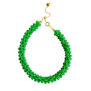 天然翡翠辣阳绿色高冰种小米圆珠子编织项链手串新中式可叠戴锁骨