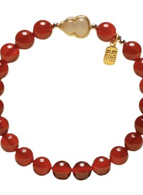 天然红色玛瑙水晶女生款手串玉髓手链国风饰品葫芦转运珠礼物首饰