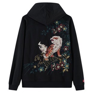 ONIARAI/鬼洗秋季季新品泥棒蓝五福火狮绣花男式连帽卫衣 23NOB53