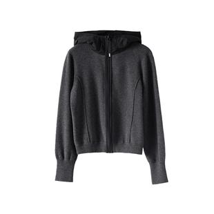 AS开衫毛衣女25冬季新款连帽拼接拉链针织修饰身形休闲毛衫外套