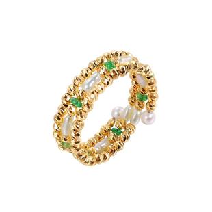 海蒂珠宝 青栀 2-3mm海水Akoyakeshi珍珠戒指18k石榴石多层设计款