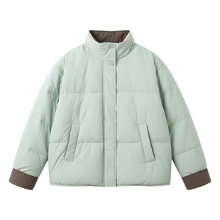 蓝色立领白鸭绒抗冻面包羽绒服女冬季新款宽松慵懒风保暖外套上衣