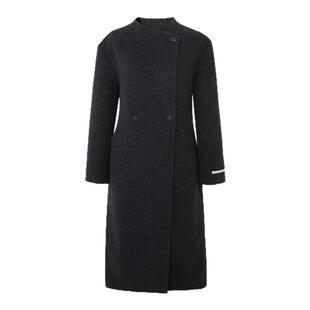 LULUALWAYS我爱露露冬季新款气质经典黑色混纺绵羊毛长款大衣女