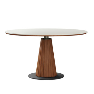 德利丰实木岩板餐桌全托圆桌小户型家用现代简约洽谈桌中古风饭桌