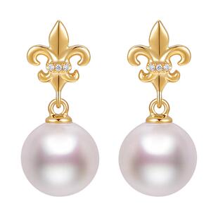 莱绅通灵珠宝王后鸢尾18K金海水珍珠 akoya大溪地 耳钉耳环