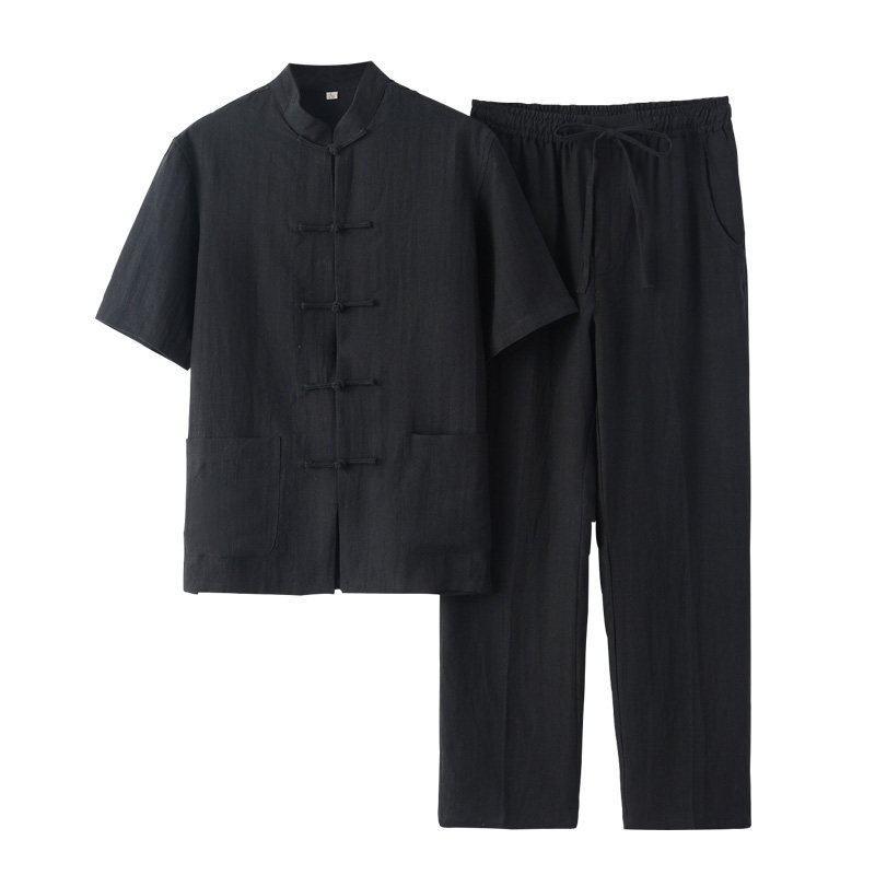 纯亚麻中青年复古薄款汉服唐装男
